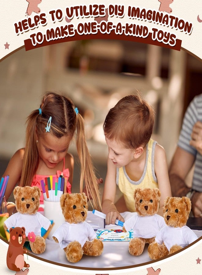 Blueweenly 40 Pcs Valentine Day Make Your Own Stuffed Bear Kit DIY Valentines Plush Gift 10 Pcs 9.84 Inches Rose Velvet Bear 10 White T Shirt 10 Set 12 Color Watercolor Pen 10 Paper Card(Brown) - Image 4